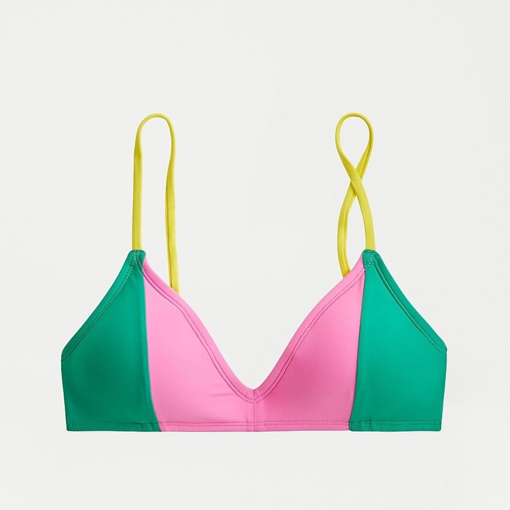 J. Crew Pink, Green & Yellow Triangle Bikini Top